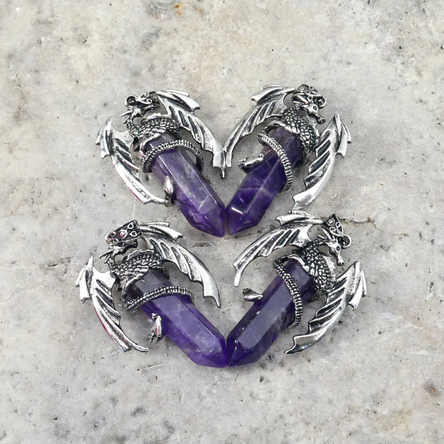 Amethyst Flying Dragon Point Pendant 34x50mm
