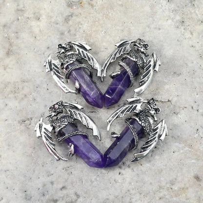 Amethyst Flying  Dragon Point Pendant 34x50mm