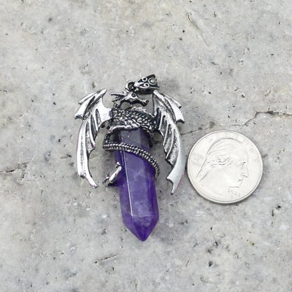 Amethyst Flying  Dragon Point Pendant 34x50mm