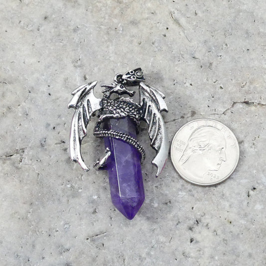 Amethyst Flying  Dragon Point Pendant 34x50mm